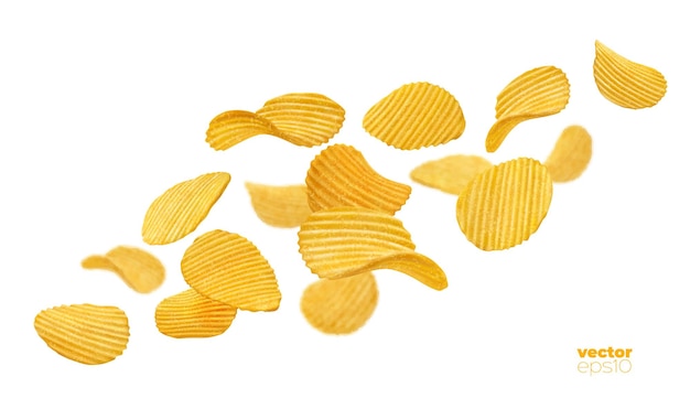 Vector diseño vectorial de papas fritas onduladas crujientes que caen