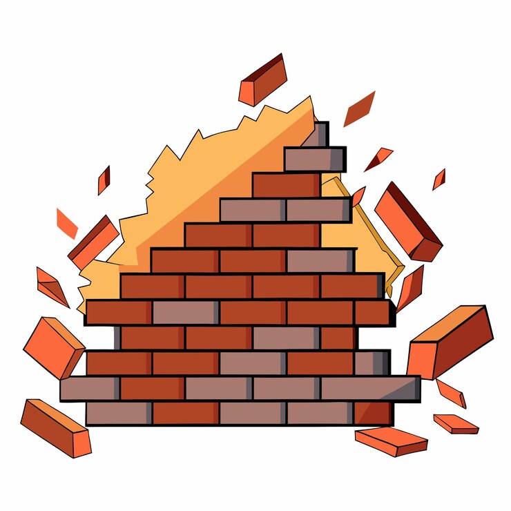 Vector diseño vectorial de pared de ladrillo de demolición ilustración de destrucción y construcción de impacto