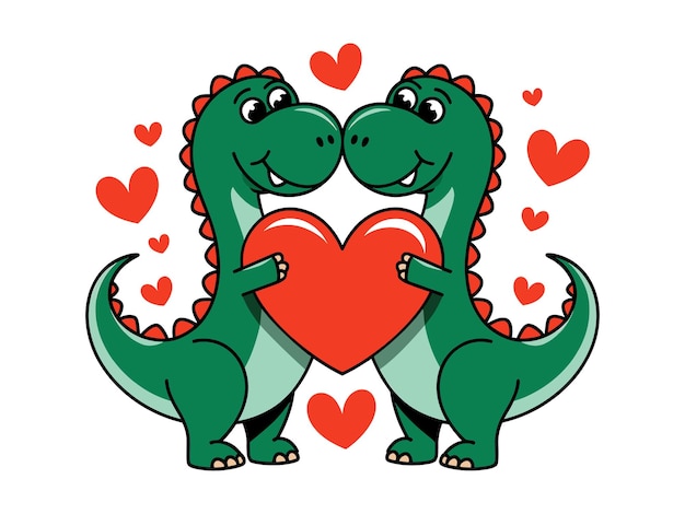 Diseño vectorial de pareja de dinosaurios para el día de San Valentín