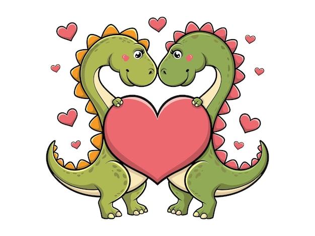 Diseño vectorial de pareja de dinosaurios para el día de San Valentín