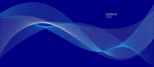Diseño vectorial de partículas aéreas de flujo azul oscuro fondo abstracto con onda de puntos fluidos matriz digital ilustración futurista tema de nanotecnología