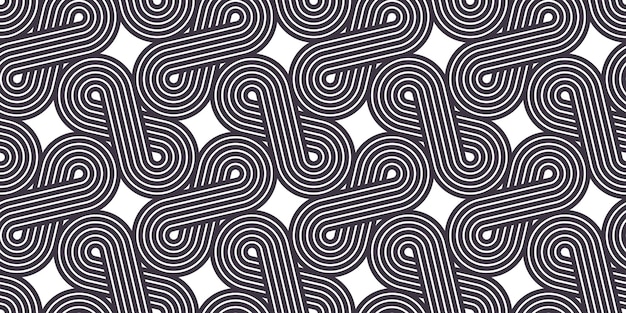 Diseño vectorial de patrón sin costuras geométrico de celosía de estilo retro de moda azulejos de cuadrícula minimalistas monocromáticos de arte lineal de red