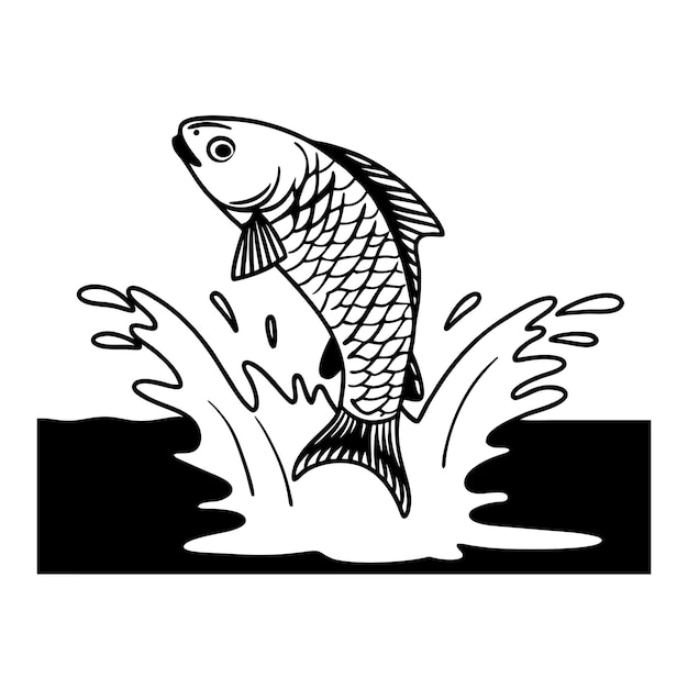 Diseño vectorial de peces mullet rojos con línea etiquetada e ilustración de silueta de arte de relleno
