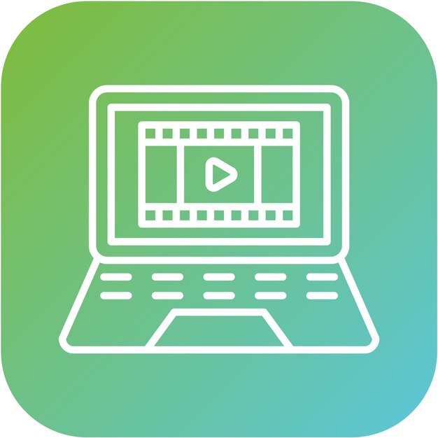 Diseño vectorial de la película en el estilo del icono de la computadora portátil