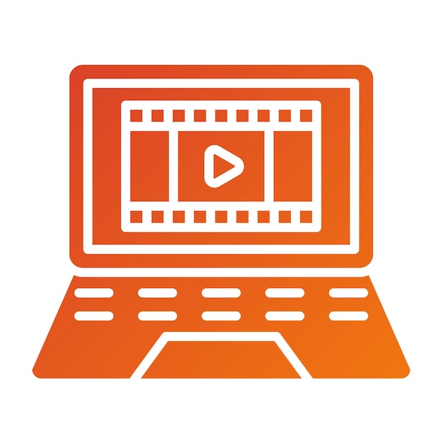 Diseño vectorial de la película en el estilo del icono de la computadora portátil
