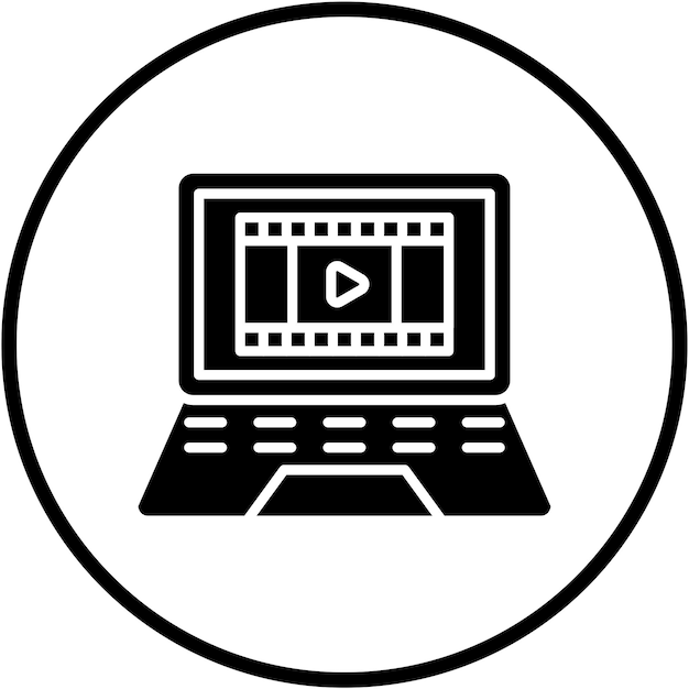 Diseño vectorial de la película en el estilo del icono de la computadora portátil