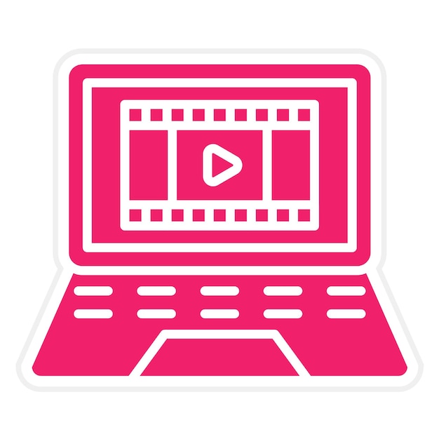 Diseño vectorial de la película en el estilo del icono de la computadora portátil