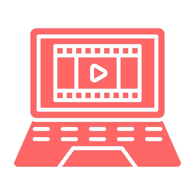 Diseño vectorial de la película en el estilo del icono de la computadora portátil