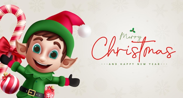 Diseño vectorial de personajes de elfos de Navidad Feliz Navidad y feliz año nuevo tarjeta de felicitación con elfos