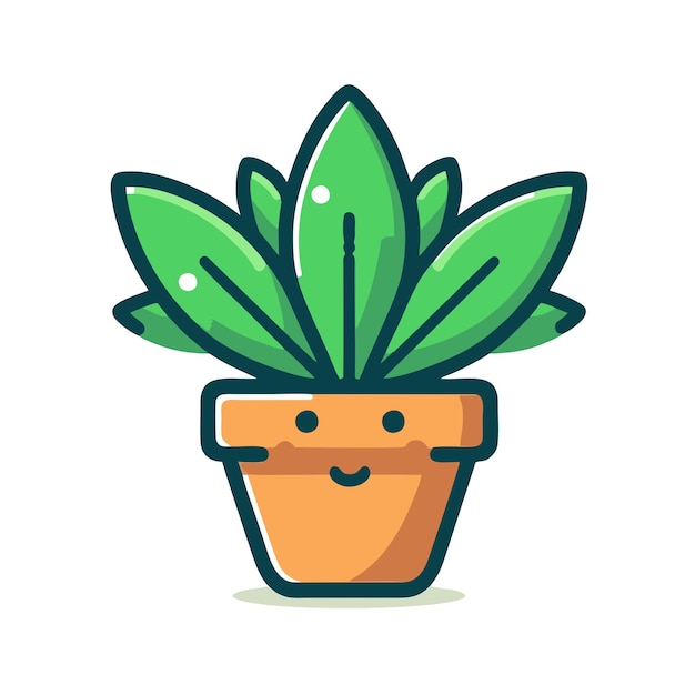 Diseño vectorial plano de caracteres de plantas en ollas sonrientes