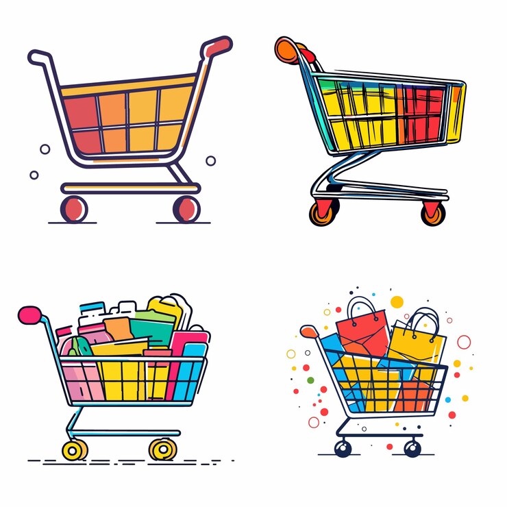 Vector diseño vectorial plano del carrito de compras