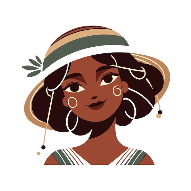 diseño vectorial plano de chica con sombrero sonriendo dulcemente