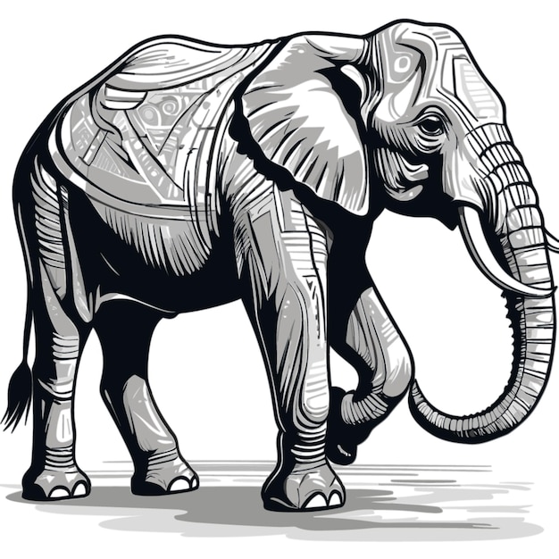 diseño vectorial plano de elefante detallado en fondo blanco