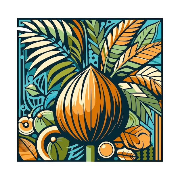 diseño vectorial plano de frutas de coco en estilo art nouveau