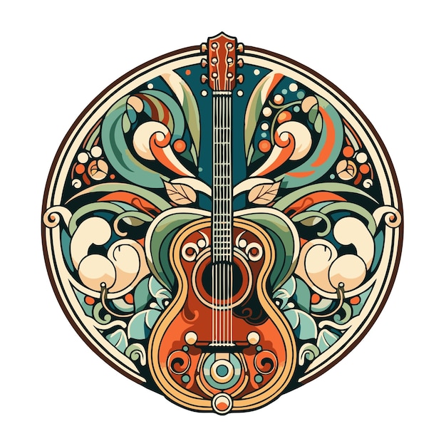 Vector diseño vectorial plano de guitarra en estilo art nouveau