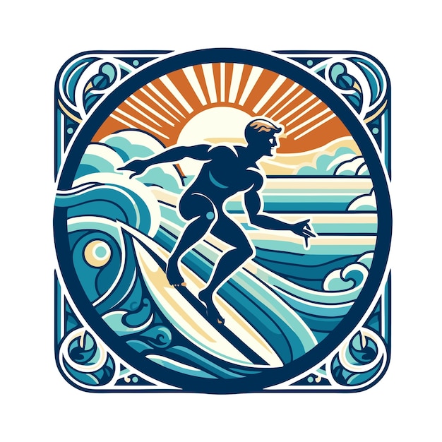 diseño vectorial plano de hombre de surf en estilo vintage