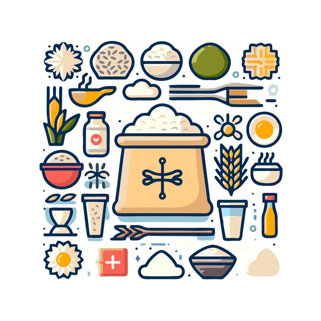 Diseño vectorial plano de iconas de paquetes de arroz paddy