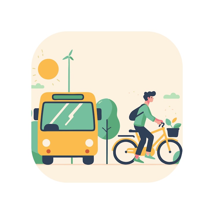 Vector diseño vectorial plano de jóvenes en bicicleta para controlar las emisiones a la atmósfera