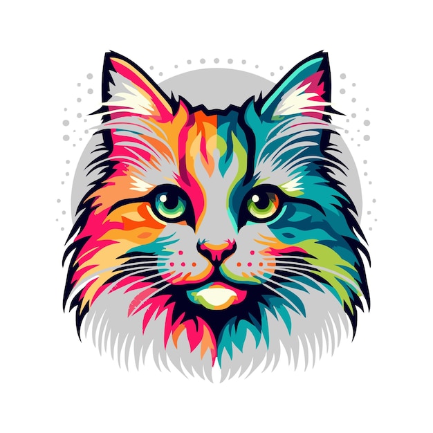 Diseño vectorial plano lindo de gato en estilo colorido