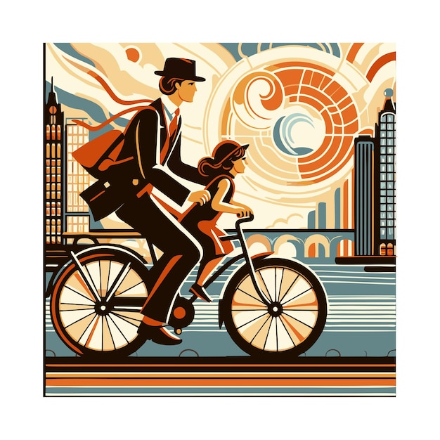 Vector diseño vectorial plano de padre en bicicleta con su hijo