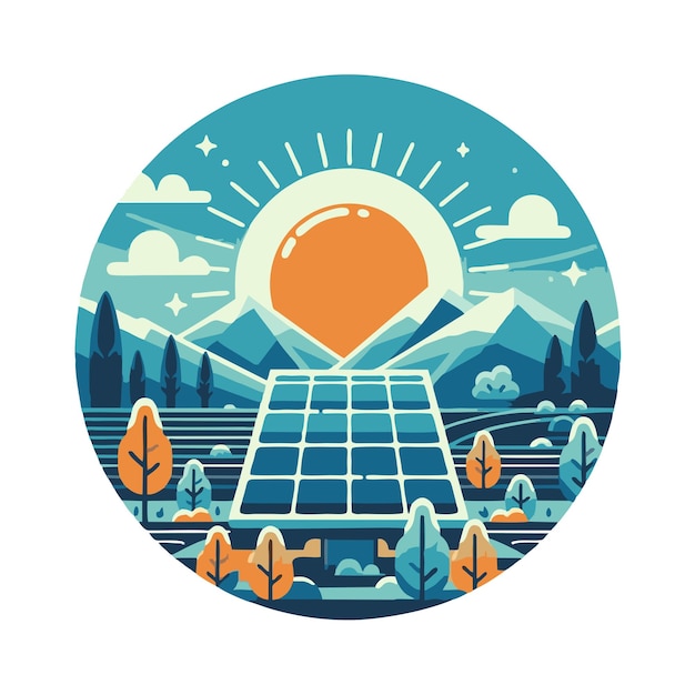 Diseño vectorial plano del paisaje del panel solar