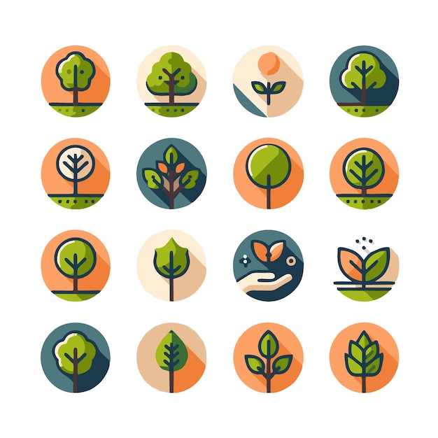 Vector diseño vectorial plano paquete de iconos de árboles para el día de la tierra