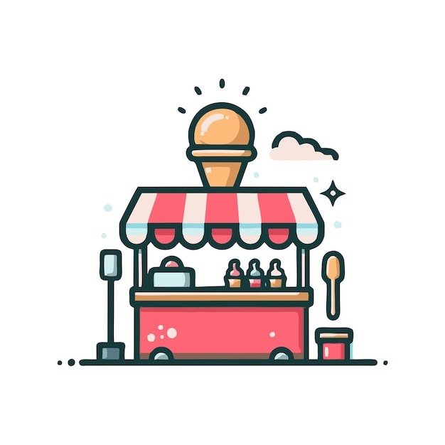 diseño vectorial plano del puesto de ventas de helados