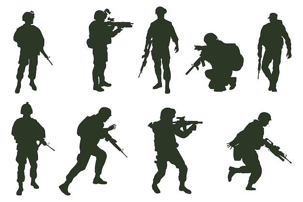 Diseño vectorial plano silueta del soldado