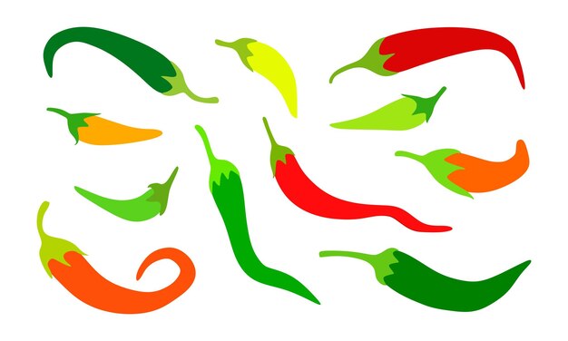 Diseño vectorial plano de varios patrones de chile aislados en blanco