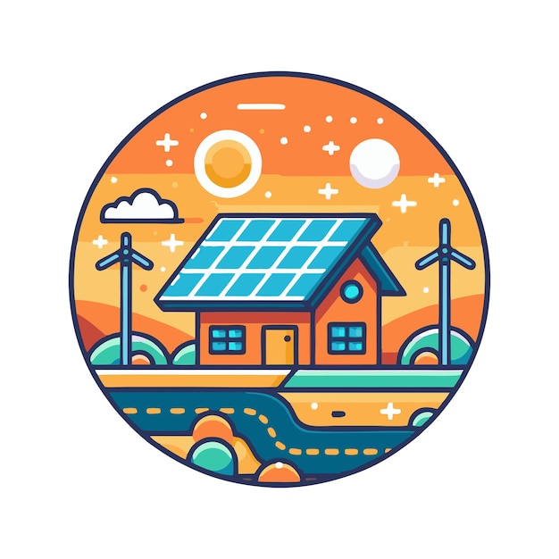 diseño vectorial plano de la vista de la casa utilizando paneles solares