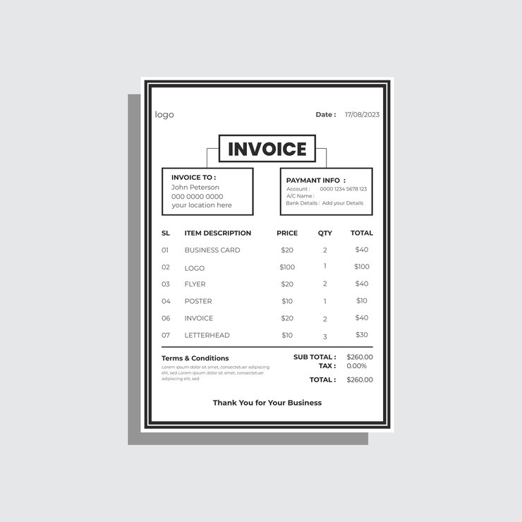 Diseño vectorial de plantillas de facturas comerciales vectoriales modernas