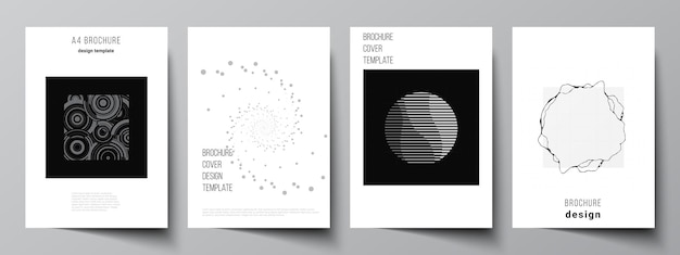 Diseño vectorial de una portada, plantillas de maquetas para folleto, diseño de volante, folleto, diseño de portada, diseño de libro, tecnología abstracta, color negro, fondo científico, datos digitales, minimalista, alta tecnología