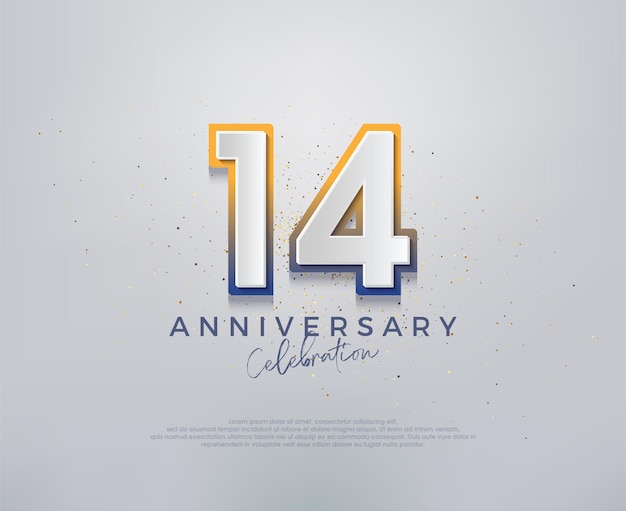 Diseño vectorial premium moderno y colorido para celebraciones de 14 aniversario Fondo vectorial Premium para saludos y celebraciones