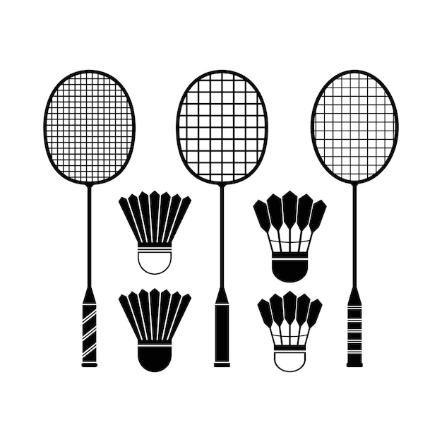 Diseño vectorial de raquetas de bádminton o arte de íconos y símbolos
