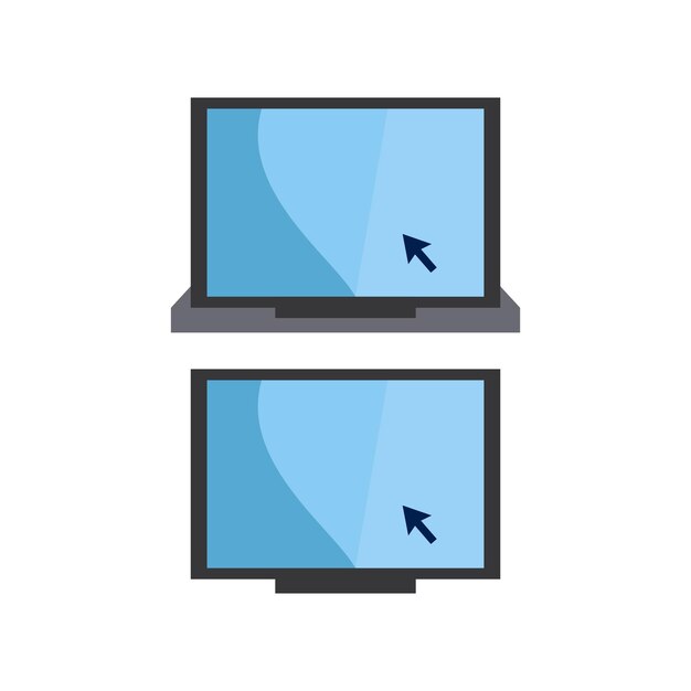 Diseño vectorial realista de la pantalla LCD del monitor de computadora con el signo del cursor al hacer clic con el ratón
