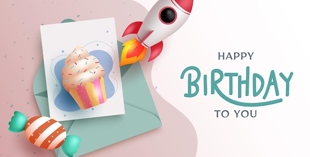 Diseño vectorial de saludo de feliz cumpleaños. Feliz cumpleaños a tu mensaje de texto con elementos de la tarjeta de invitación.