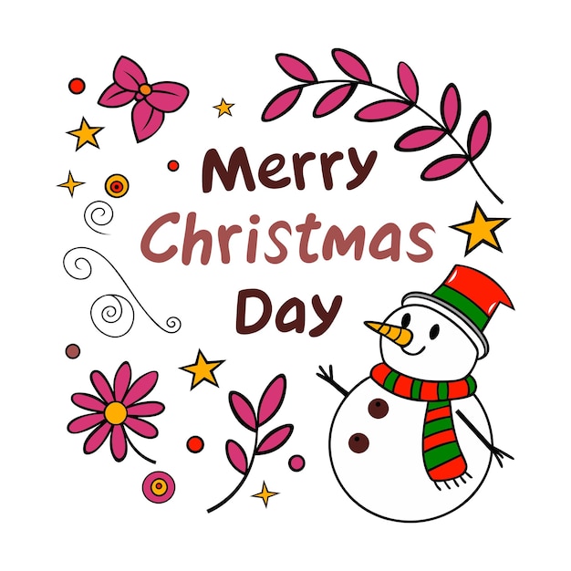 Diseño vectorial de saludos de Feliz Navidad Hombre de Nieve de Navidad personaje con elementos de pino