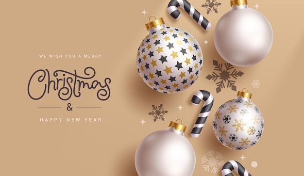 Diseño vectorial de saludos de Navidad Feliz Navidad y feliz año nuevo texto de saludos con patrón