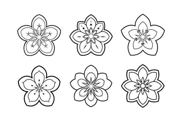 diseño vectorial de silueta de flor de ciruela con ilustraciones vectoriales de arte de líneas etiquetadas