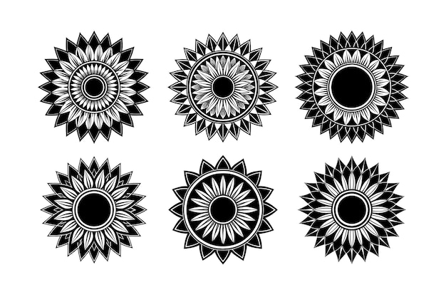 Diseño vectorial de silueta de girasol etiquetado con ilustración vectorial en linocuto