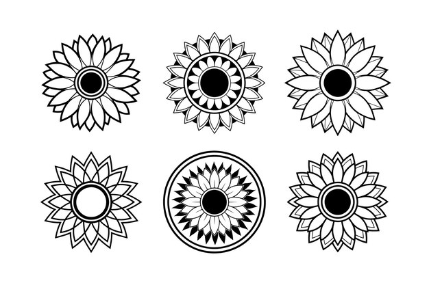 Diseño vectorial de silueta de girasol con ilustraciones vectoriales de arte de líneas etiquetadas