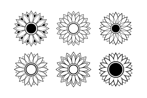 Diseño vectorial de silueta de girasol con ilustraciones vectoriales de arte de líneas etiquetadas