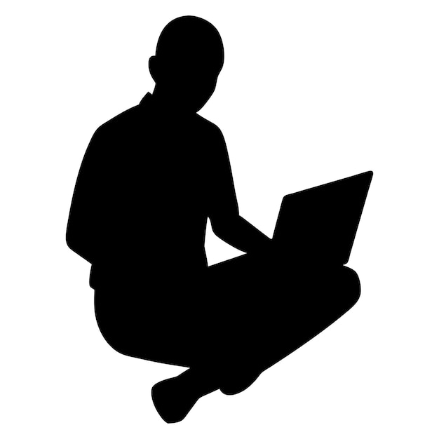 Diseño vectorial de silueta de hombre sentado y usando portátil