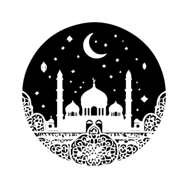 Diseño vectorial de la silueta de la mezquita de Ramadán