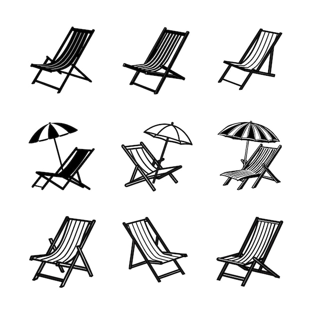 diseño vectorial de silueta de silla de sol con fondo blanco