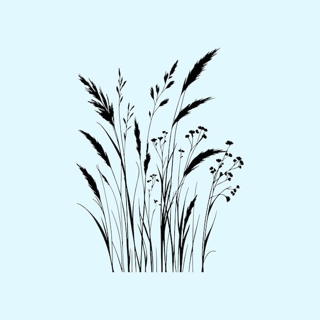 Diseño vectorial de siluetas de flores de hierba y árboles