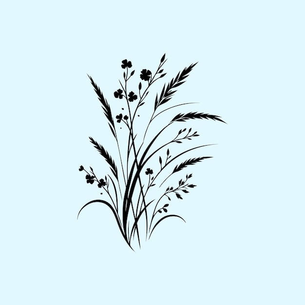 Diseño vectorial de siluetas de flores de hierba y árboles