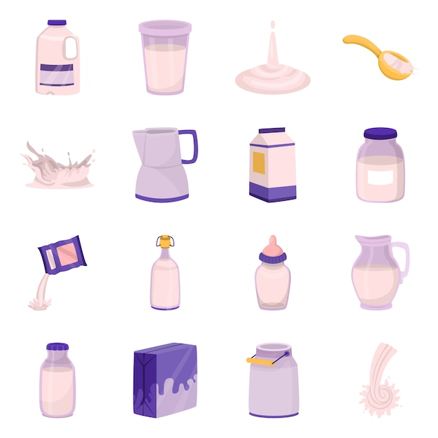 Diseño vectorial de símbolo de alimentos y lácteos. Conjunto de alimentos y calcio.