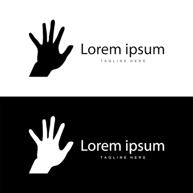 Diseño vectorial simple de manos y dedos silueta negra minimalista plantilla de logotipo de mano de la marca del producto