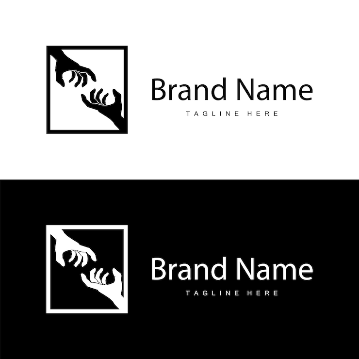 Vector diseño vectorial simple de manos y dedos silueta negra minimalista plantilla de logotipo de mano de la marca del producto